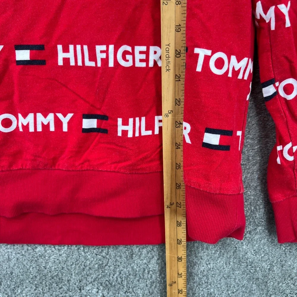 VTG Tommy‎ Hilfiger Red All Over Logo Print Long Sleeve Sleep Shirt Size L 90s